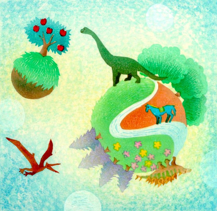 木版画・「恐竜の星」